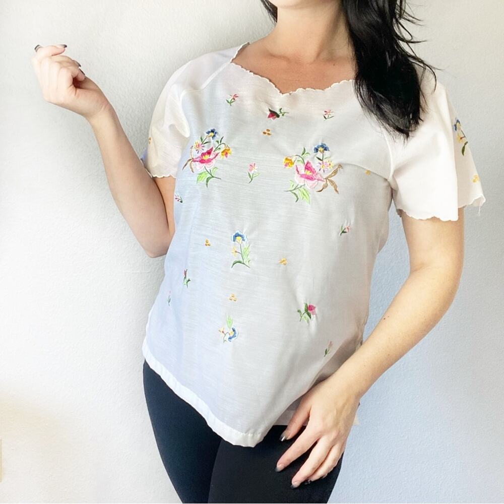 Vintage Floral Scalloped Sweetheart Top Size Large